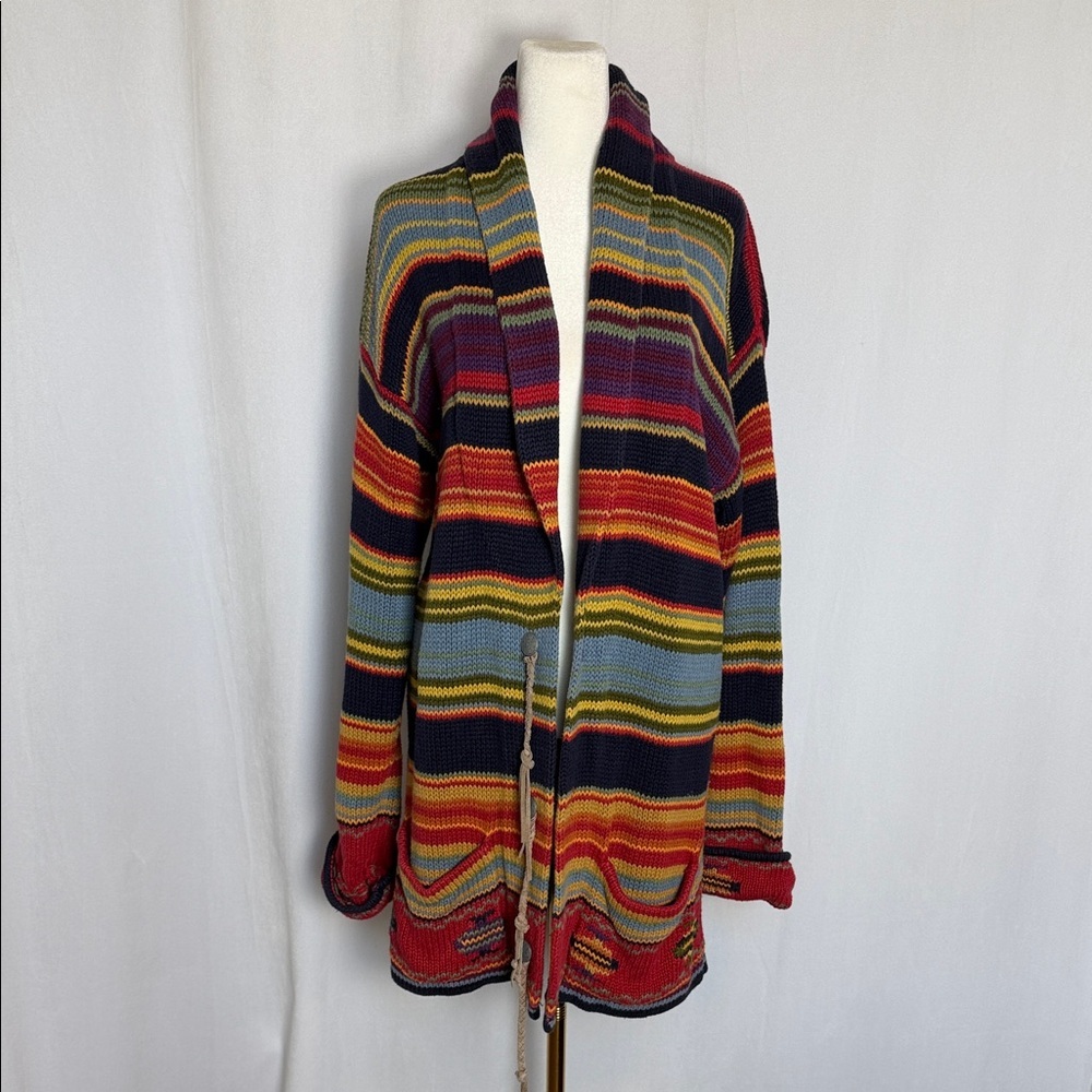 VTG J McLaughlin Aztec Longline Western Cardigan Size S Oversized Silver Leather
